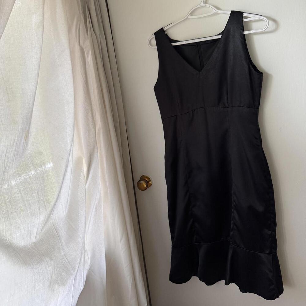 Handmade black satin dress, cocktail party dresses evening size S small women's